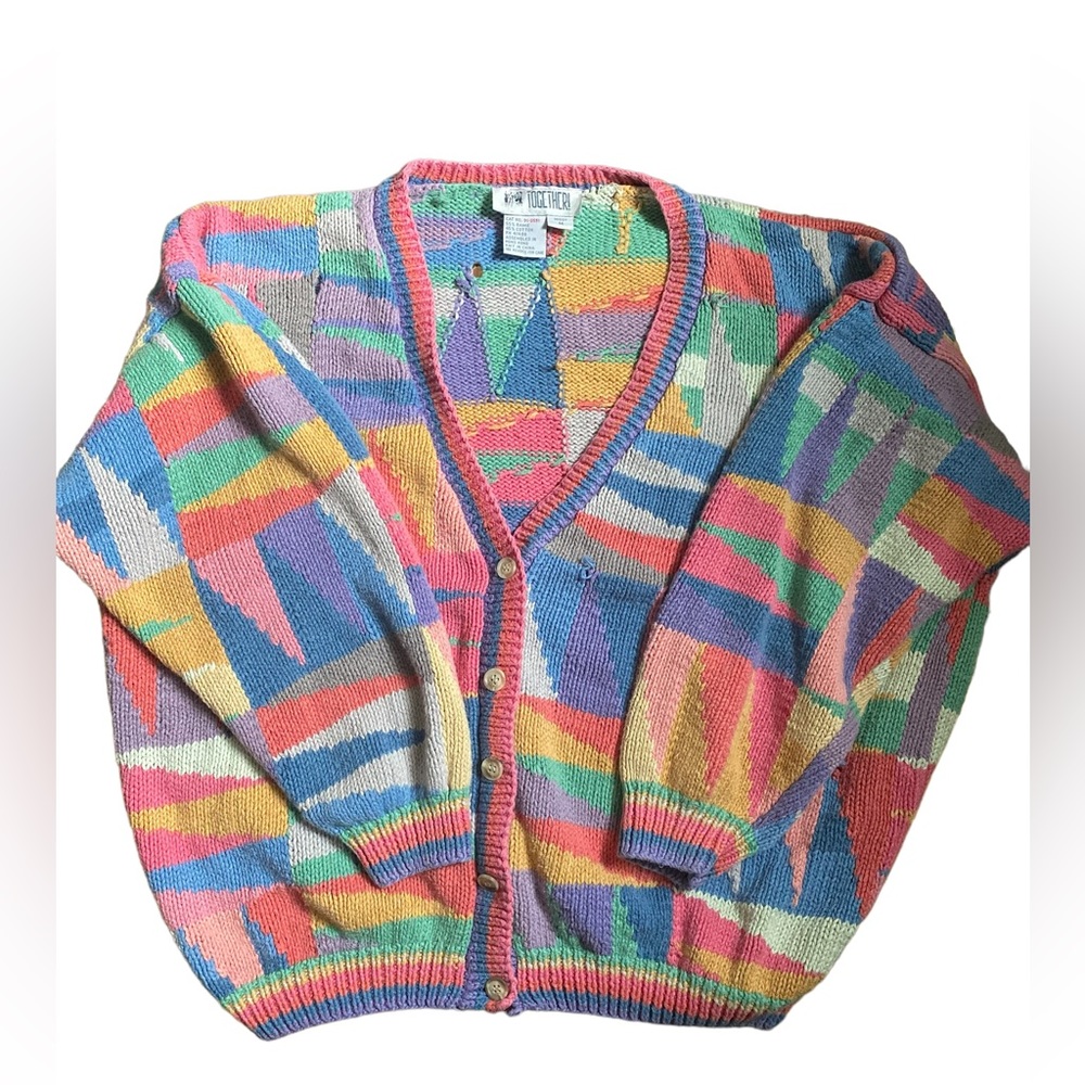 90’s Multi-Colored Geometric Knit Cardigan by TOGETHER